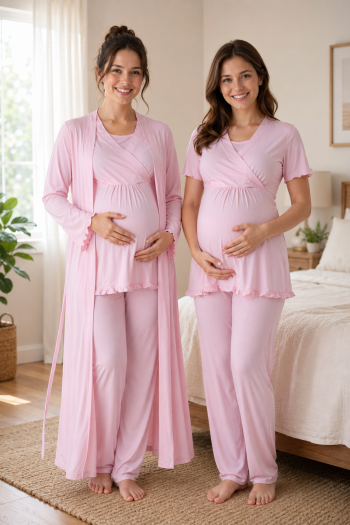 Effortt 3034 Pudra Sabahlıklı Hamile Lohusa Pijama Takımı